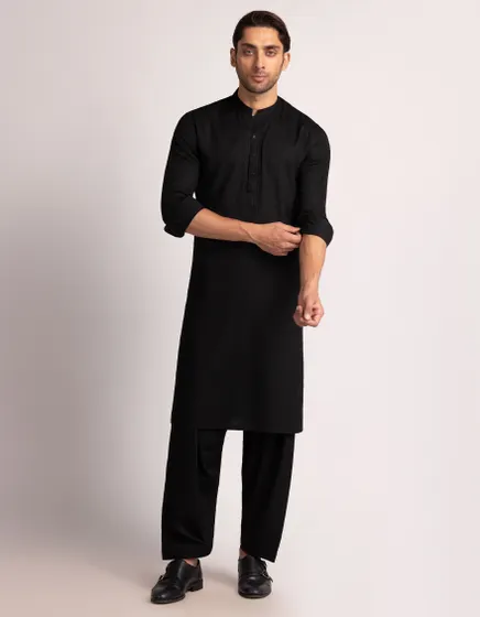 BLACK SEMI-FORMAL KAMEEZ SHALWAR