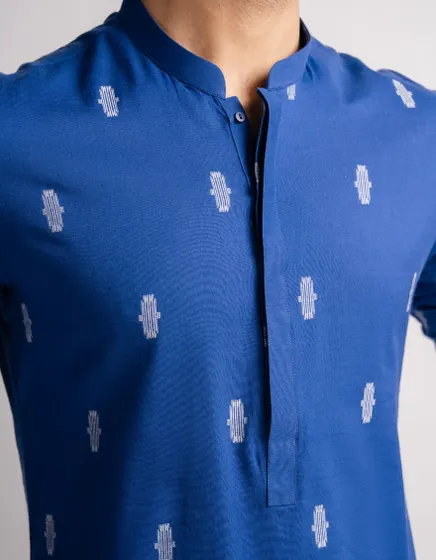 BLUE COTTON SEMI-FORMAL KURTA